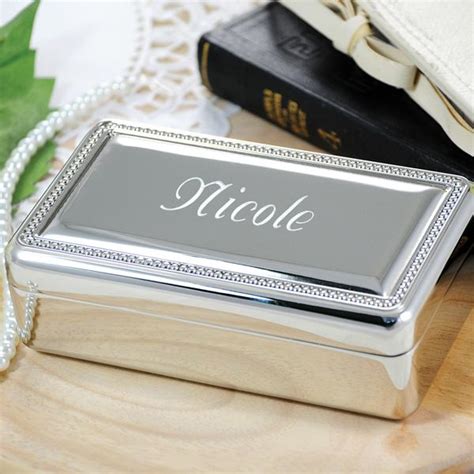 Silver Monogrammed Round Jewelry Box 